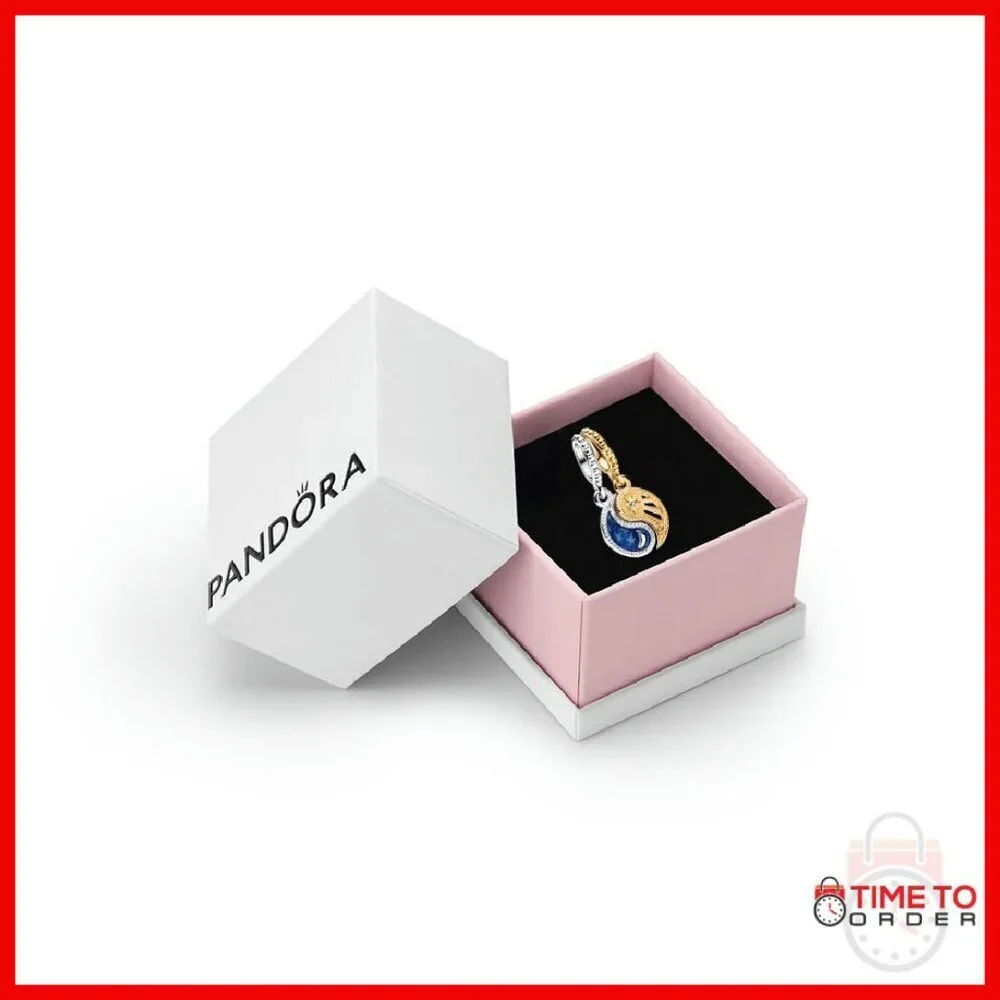 Sterling Silver 14k Gold Dangle Charm Sun Moon Balance Gift Box